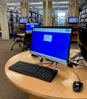 A computer in the library